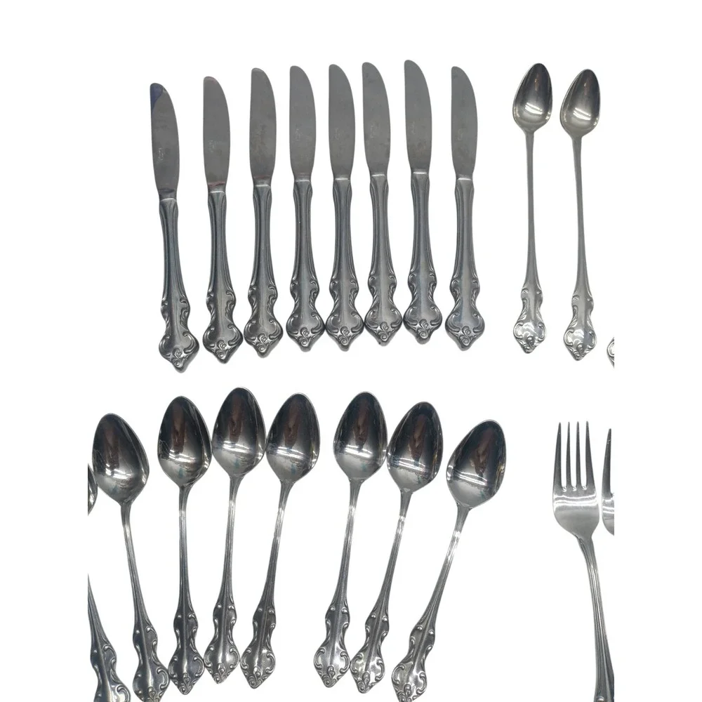70 Piece WELDAN Flatware Set Stainless Steel Japan Floral Scroll Design, Vintage